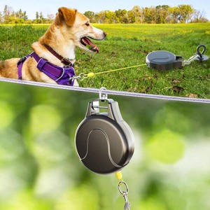 $38 30ft Dog Tie Out Cable and Retractable Dog Leash, 2-in-1 Lead for Zipline, Aerial Run Cable Trolley Or Anchor, No Tangle Retractable Tie Out Reel for Camping Or Yard