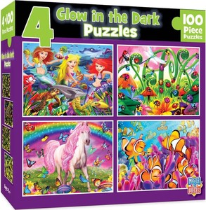 MasterPieces   Jigsaw Puzzle Set for Kids 6 Years, 4-Pack of 100 Pieces, Educational and Fun Game, Purple Glow in the Dark Collection, Gift Idea for Children, 8 x 10