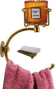 $22 Hand Towel Holder with Vintage Candle Holder for Wall, Towel Hook for Bathroom Wall, Rustic Towel Ring with Elegent Candle Holder, Sturdy Wall Mounted Hanger for Bathroom