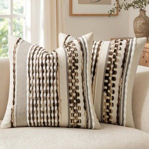 $27 ANRODUO Boho Decorative Pillow Covers Dark Brown Stripe 18x18 Pack of 2