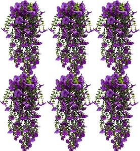 6PCS Artificial Hanging Flowers for Outdoors UV Resistant Fake Flowers for Porch Patio Balcony Basket Decor (Purple)