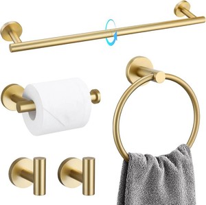 $39 TQKAG 5 Piece Bathroom Accessories Set Brushed Gold Bathroom Hardware Set 23.6 Inch Bath Towel Bar Set SUS304 Stainless Steel Towel Rack Set