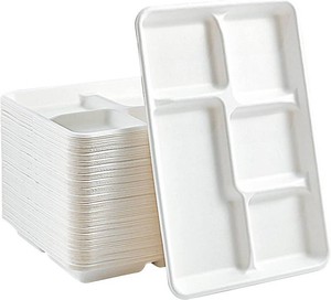 $33 Vplus Compostable 5 Compartment Paper Plates, 100 Pack, 12.5 x 8.6 inch