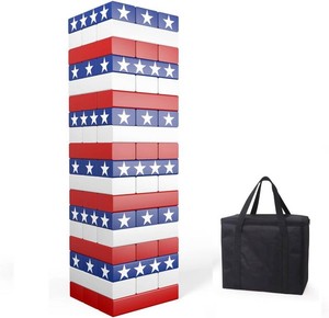 $38 Nattork Giant Tumbling Tower (Stack from 1.77Ft to 4 Ft), Wood Stacking Giant Blocks Game Made from Premium Pine Wood Ideal for Family, 54PCS Stars