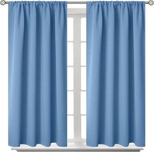 $25 BGment Denim Blue Blackout Curtains 40 Inches Length for Bedroom Kitchen Window - Short Thermal Insulated Drapes with Rod Pocket Darkening Privacy for Bathroom Cafe, 2 Panels, 42 x 40 Inch