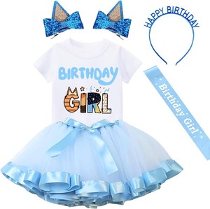 $29 Birthday Girls Outfit T-Shirt Tutu Skirt Sets with Blue Ears Hair Clips Headband and Satin Sash