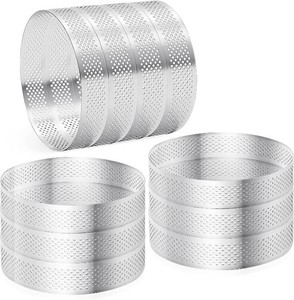 $23 Aringfes10 Pcs 4 Inch 304 Stainless Steel Tart Ring, Heat-Resistant Perforated Cake Mousse Ring, Round Ring Baking Doughnut Tools (10cm)