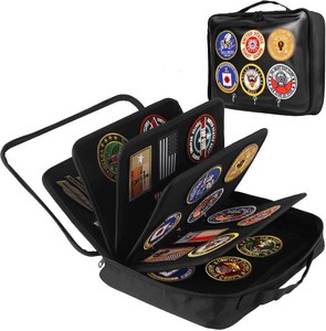 $26 Patch Display Case, 6-Page (12-Side) Flip-Page Patch Book Storage Bag for Military, Police and Velcro Patches, Dustproof Tactical Nylon Patch Organizer with Transparent Front (Black, 12.5x10in)