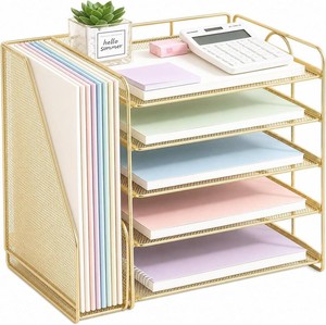$28 OPNICE Desk Organizer, 5-Tier Paper Organizer Letter Tray, Gold