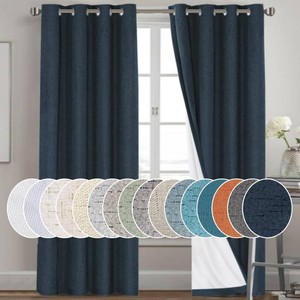 $39 PrinceDeco Primitive Textured Linen 100% Blackout Curtains for BedroomLiving Room Energy Saving Window Treatment Curtain Drapes, Burlap Fabric with White Thermal Insulated Liner (52 x 96 Inch, Navy)