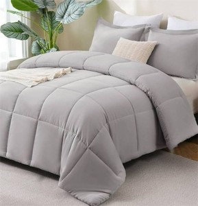 $50 King Size Comforter Set, 3-Piece Box-Stitched Grey