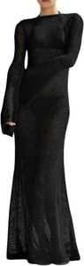 $40 Saodimallsu Womens Crochet Cover Ups Long Sleeve Sexy Mesh Backless Knit Swimsuit Coverup Beach Maxi Dress