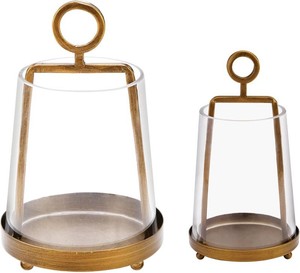 $46 6 & 4 Wide Modern Farmhouse Metal Hurricane Candle Holder with Handmade Sturdy Glass Sleeve in Antique Brass for Pillar Candle & Plants, Glass Hurricane Lantern, Industrial, Minimalistic