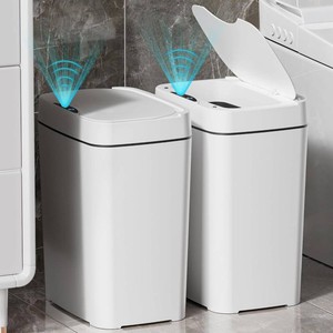 $50 Vanpopubs 2 Pack 2.7 Gal Bathroom Trash Can with Lid, Automatic Trash Can Small Smart Garbage Can Touchless, Slim Motion Sensor Waterproof Plastic Trash Bins for Bedroom Office Kitchen Toilet, White