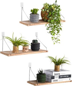 $22 Floating Wall Shelves, Rustic Wood Wall Mounted Shelf Set of 3