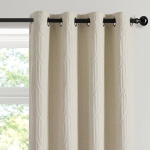 $62 Cream and White Jacquard Blackout Curtains, 52 Inches Wide 96 Inches Long 2 Panels, Thermal Insulated Noise Reducing Grommet Window Treatments Drapes for Bedroom Living Room
