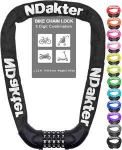 NDakter Bike Lock, 5 Digit Combination Heavy Duty Anti Theft Bicycle Chain Lock, 2.623.24.2756Ft Long, High Security Resettable, Suitable for Bike, Scooter, Door, Gate, Fence-46mm Thick