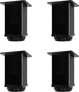 $23 4 inch Square Adjustable Metal Furniture Legs, Heavy Duty Black Cabinet Feet with Leveling Pads, Set of 4 for Sofa, Couch, Ottoman, Cabinet and Shelf Replacement