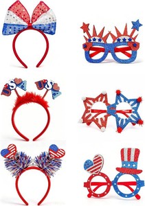 USA 250 6PCS Patriotic Party Accessories Set, 3 Headbands and 3 Funny Glasses for Independence Day