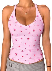 Danysu V Neck Racer Back Tank Tops for Women Padded Fitted Long Basic Cami Size Small