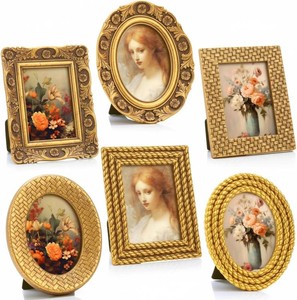 $36 6 Pcs Small Gold Vintage Picture Frames Baroque,Retro Style (missing one frame, see photos)