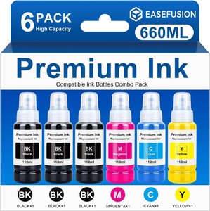 $25 EaseFusion Compatible Ink Bottle Replacement for Epson 522 Ink, 6 Bottles