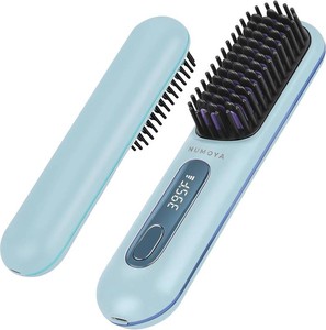 $50 NUMOYA Go Brush Pro Portable Cordless Hair Straightener Brush, Rechargeable MCH Fast Heating for Women Travel (Blue)