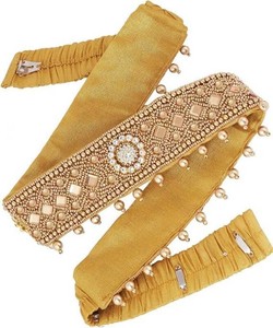 $28 Traditional Stretchable Embroidery Saree Waist Belt   Golden Cloth Kamarpatta Kamarband for Women, Temple Adjustable