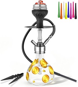 $43 14 Glass Hookah Set Aluminum Portable Hookah Set With Everything - Gold Coin Glass Vase,Hookah Charcoal Holder Include Hookah Accessories (Gold Coin)