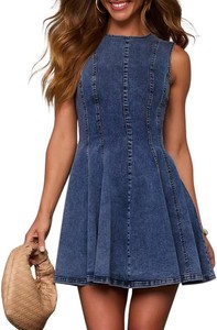$46 KDF Denim Dress for Women Sleeveless Babydoll Tank Jean Dress Slim Fit A-Line Summer Dresses for Women 2026 Size Large