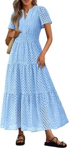 $59 PRETTYGARDEN Womens Summer Hollow Out Eyelet Maxi Dress Size Large