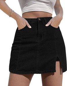 $34 luvamia Jean Skort Women High Waisted Stretchy Denim Mini Skirt Side Slit Size Large