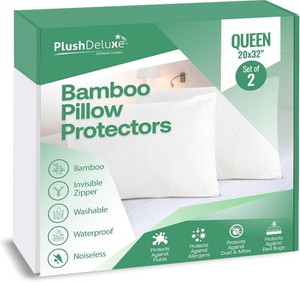 $30 Premium Waterproof Pillow Protector Covers - Viscose Made from Bamboo   Allergy, Dust, and Mite Proof Zippered Pillowcase, Set of 2 Queen Size
