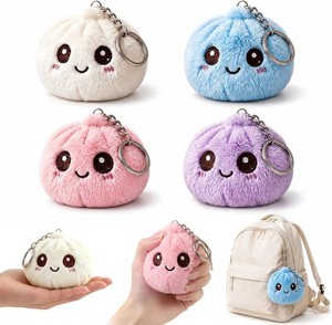 4 Pack Plush Keychains, 3.35 Kawaii Plush Squishy Toys for Kids, Soft Fidget Backpack Charms for Purse Bag, Birthday Gifts, Party Favors, Goodie Bag Fillers