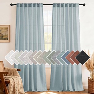 $32 H.VERSAILTEX Natural Linen Curtains 108 inches Long for Living Room 2 Panels Back Tab Loop Pocket Textured Light Filtering Semi Sheer Curtains Rustic Farmhouse Boho Curtain for Bedroom, Cloud Blue