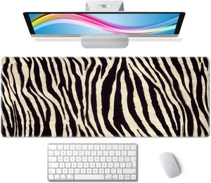Zebra Striped Printed Desk Mat Large Gaming Mouse Pad XL Extended Mousepad Desk Pad Big Keyboard Pad Desktop Mouse Mat 31.5x11.8 Deskmat for Gamers with Stitched Edges Non-Slip Rubber Base