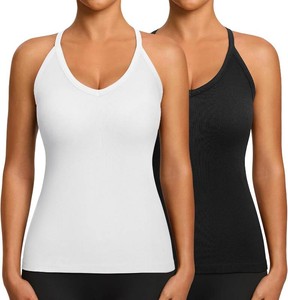 $26 2 Pack Workout Tank Tops with Built in Bra for Women V Neck Ribbed Size Extra Small