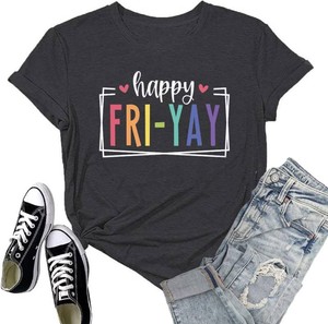 Happy Friday Teacher Shirt Women Happy Friyay T Shirt for Teachers School Friday Weekend Holiday Short Sleeve Tee Tops