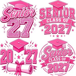 Senior 2027 Class of 2027 Pink Girls Iron on Decal for Women 4pcs (white12)