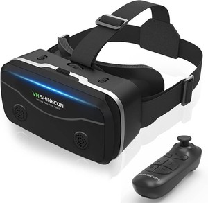 $30 VR Headset with Bluetooth Remote for 4.7-7 iPhone & Android Phones, HD Aspheric Lenses, Adjustable Focus & Pupil Distance, Heat Dissipation Design