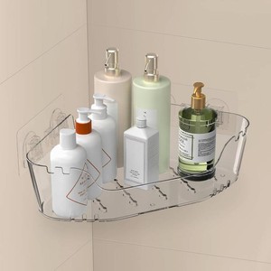 $20 Acrylic Corner Shower Caddy, Strong Adhesive Shower Organizer Clear Wall Mounted Bathroom Shelf No Drilling Basket Rack for Bathroom Kitchen Dorm Toilet