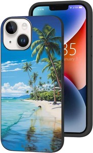 Compatible with iPhone 13 Case, Tropical Beach Palm Hawaii Summer Vacation iPhone Case Slim TPU Shockproof Protective Cover for Women Girls