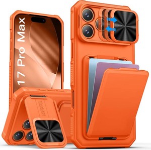 $23 SSLOTSCASE for iPhone 17 Pro Max Case with Card Holder & Kickstand, Orange