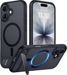 Temdan Designed for iPhone 17 Case, Built-in Invisible KickstandCompatible with MagSafeMilitary Grade Shockproof Slim Translucent Matte Phone Case for iPhone 17 6.3 inch (Black)