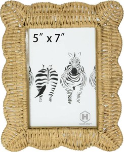 $22 Woven Wicker Picture Frame, 5 x 7 inches with Zebra Design, Rattan Photo Frame with Bohe Style for Tabletop Display (5X7)