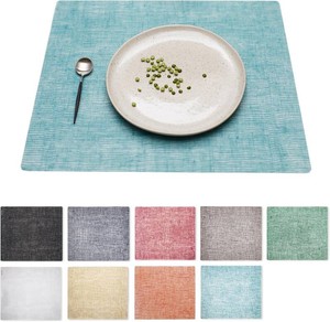 $20 14 x 16 Rectangular Silicone Placemat, Linen Print in Seafoam Blue, 1 Count