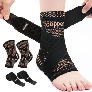 INDEEMAX Ankle Brace for Women & Men, Ankle Compression Sleeve Support Copper Infused Ankle Brace for Sprained Ankle, Plantar Fasciitis Sports, Achilles Tendonitis Pain Relief, Copper Black, S, 2 Pack