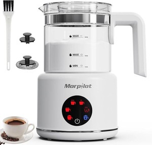 $50 Large Electric Milk Frother and Steamer, 16.9oz500ml Milk Steamer and Frother for Latte or Hot Chocolate, Dishwasher Safe, BPA Free, 6 Functions, Enjoy Perfect Milk Froth in 2 Min (White-Glass)