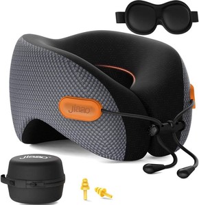 Ergonomic Travel Pillow,100% Memory Foam Travel Neck Pillow For Airplanes  360  Neck & Chin Support Airplane Pillow For Long Flights,Airplane Travel Essentials With 3d Eye Mask, Earplugs,Carry Case