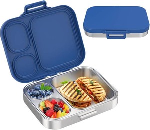 $28 Pawtong Stainless Steel Bento Lunch Box for Kids  3-Compartment Lunch Box Container Kids  100% Leakproof, Eco-Friendly, Perfect Portion Control for Kids&Adult Healthy Meals (Blue)